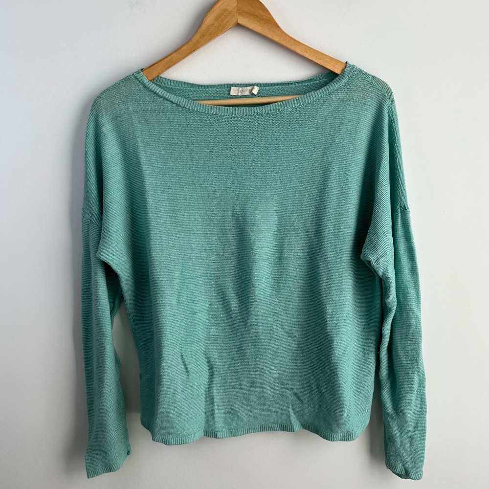 Eileen Fisher Organic Linen Sweater Large Mint Pastel Green Long Sleeve Boxy